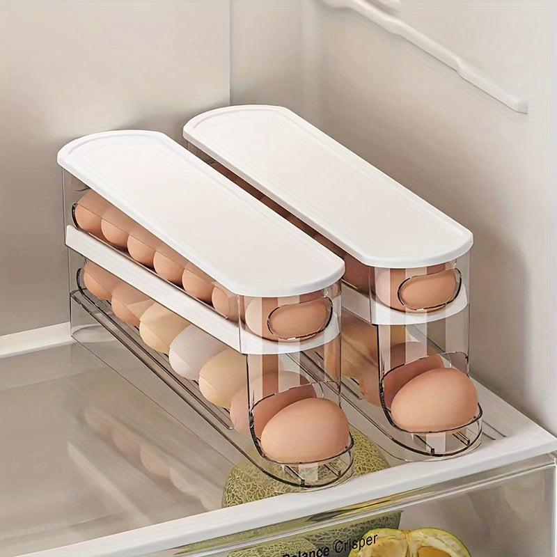 [Egg Storage Box] 1pc Heavy-Duty Rolling Egg Carton Storage Box With Egg Compartments - Space-Saving Fridge Organizer, Door/Wall-Mountable Plastic Egg Holder For Refrigerator Shelves, No /, Durable Fridge Accessory (Fits Most Doors