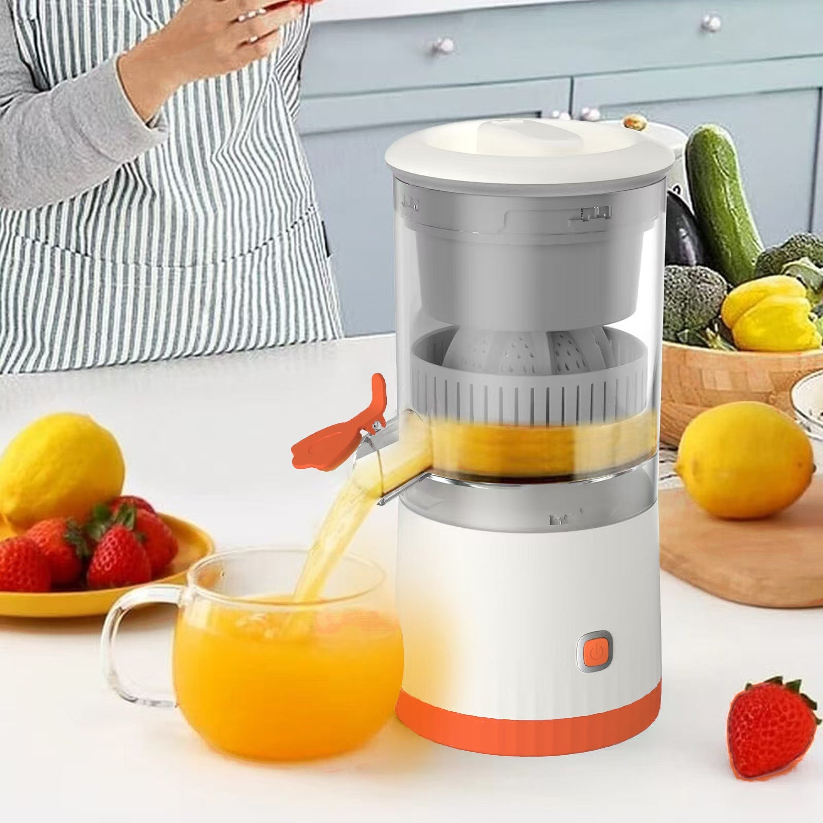 Portable USB rechargeable citrus juicer - Automatic, compact design, detachable components, food-grade ABS material, battery for fresh orange and lemon juice at home, kitchen gadget, modern kitchenware, durable plastic body, Home Juicing, Sleek