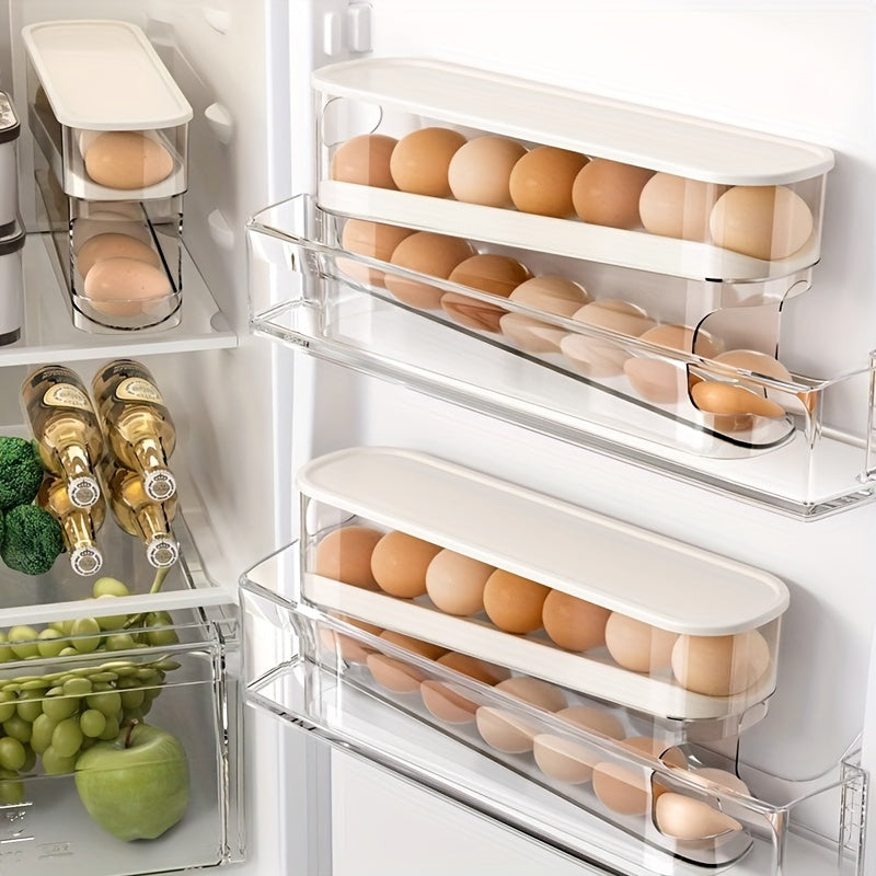 [Egg Storage Box] 1pc Heavy-Duty Rolling Egg Carton Storage Box With Egg Compartments - Space-Saving Fridge Organizer, Door/Wall-Mountable Plastic Egg Holder For Refrigerator Shelves, No /, Durable Fridge Accessory (Fits Most Doors