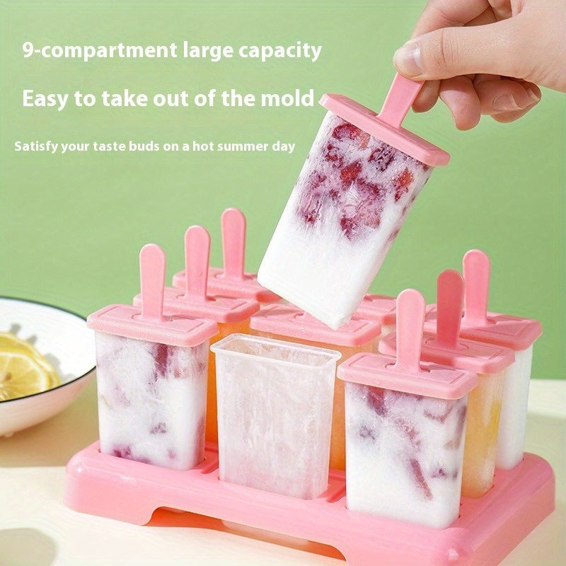 [BPA-Free Popsicle Mold] BPA-Free 9-Cavity Reusable Popsicle Mold | Non-Stick Easy Release Silicone Ice Cream Maker for Homemade Frozen Treats, 9 Uniform Popsicles with Ergonomic Handles, Perfect for Family Desserts & Summer Snacks, Kitchen Essentials, P
