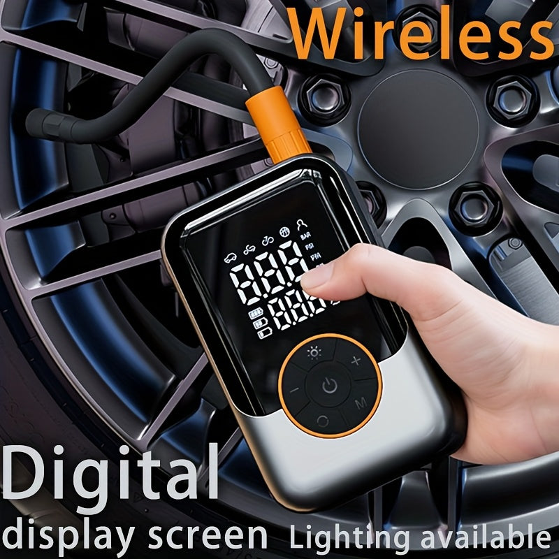 Portable Wireless Air Compressor Tire Inflator- with Digital Pressure Gauge, Emergency LED Light, 4x Fast Cordless Design| Equipped with Rechargeable Battery| Digital Display Tire Air Pump, Suitable for Car, Motorcycle, Bicycle Tires and Sports Balls, Ca