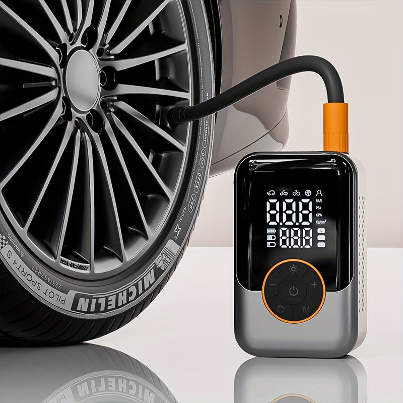Portable Wireless Air Compressor Tire Inflator- with Digital Pressure Gauge, Emergency LED Light, 4x Fast Cordless Design| Equipped with Rechargeable Battery| Digital Display Tire Air Pump, Suitable for Car, Motorcycle, Bicycle Tires and Sports Balls, Ca